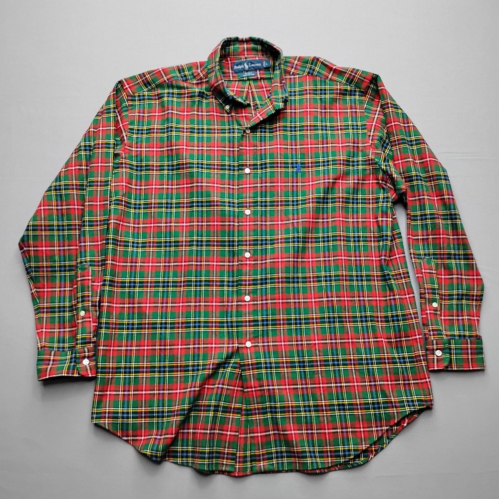 Ralph Lauren Blake Mens Large Red Green Plaid Button Down Shirt Long Sleeve